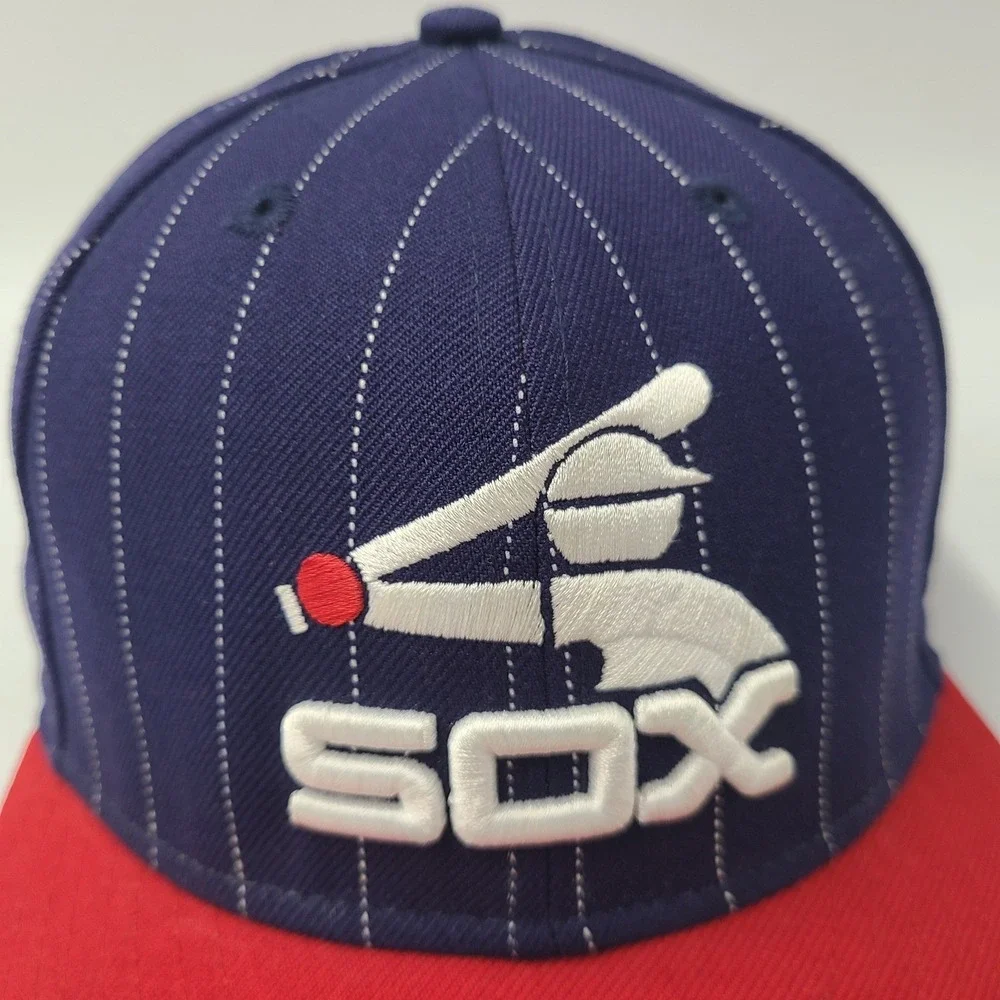 Chicago White Sox Hat Fitted 7 1/4 New Era 59Fifty Blue Red MLB‎ Pinstripes Wool
